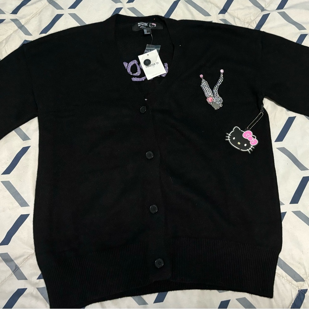 Forever 21 x Hello Kitty & Friends Knit Kuromi Chain Black Cardigan Medium NWT